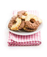 Sweet biscuits rings. Cookies with chocolate.
