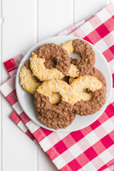 Sweet biscuits rings. Cookies with chocolate.