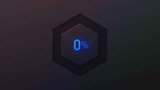 Blue hexagonal radial percentage progress ring on white, black and chroma key backgrounds. Perfect for displaying time based transitions such as loading or downloading.