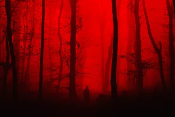 Foto op Canvas surrealistisch horrorlandschap, man in forest-nachtmerriescène © andreiuc88