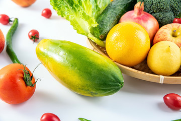 Fresh seasonal vegetables fruits and papaya close-up