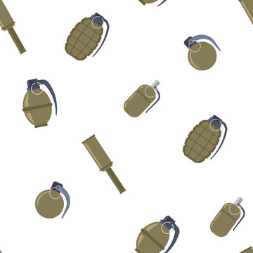 Grenade vector seamless pattern on a white background for wallpaper, wrapping, packing, and backdrop.
