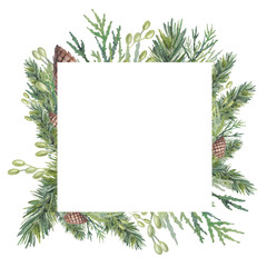 Watercolor Christmas floral frame.