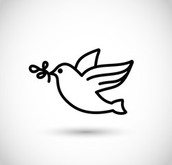 Bird with a little branch vector thin line style icon