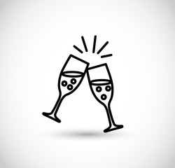 Champagne glasses, cheers icon vector