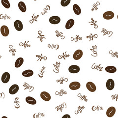 Seamless pattern coffee beans and text