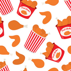 Vector seamless pattern with fastfood - bucket with fried chicken