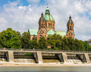 Sankt Lukas church in Munich at the river Isar