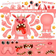 Monster emoji cartoon creation kit. Diy collection. Create your own character.