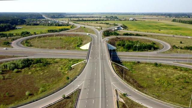 Large car interchange, aerial shot. Route Kiev Zhytomyr