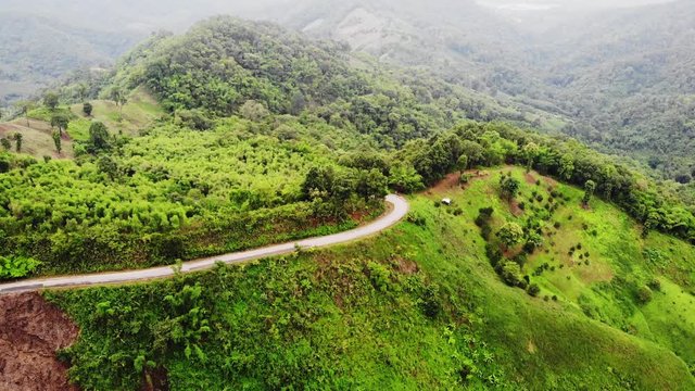 Aerial view of the winding road On the mountain and beautiful, suitable for holiday travel.