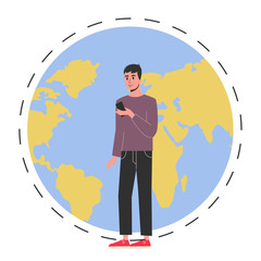 Chatting concept. Man chat using mobile phone and social network