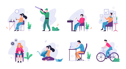 Hobby set. Collection of people and creative activity