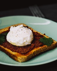 toast with egg pashot and pesto rosso
