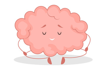 Pink brain character, happy sticker. Cute funny human organ.