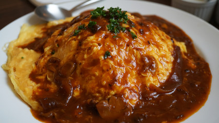 Japanese rice omelette in the restaurant