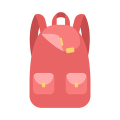 School bag. Red backpack or rucksack. Student sack