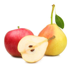 Pears and apple isolated on white background