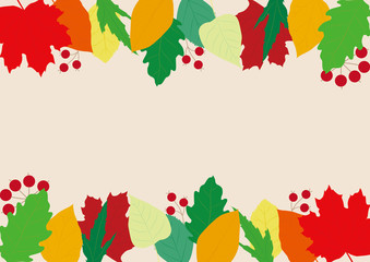 カラフルな秋色の葉っぱのフレームのイラスト