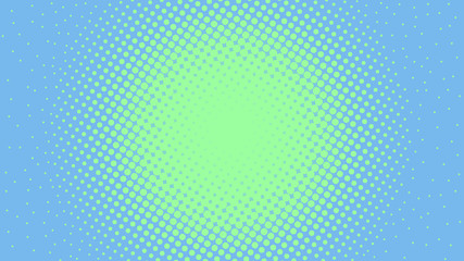 Turquoise and blue dotted background in retro pop art comic style, vector illustration