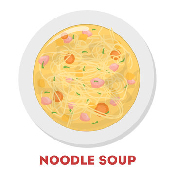 Hot tasty noodle soup in the bowl. Delicious nutrition with