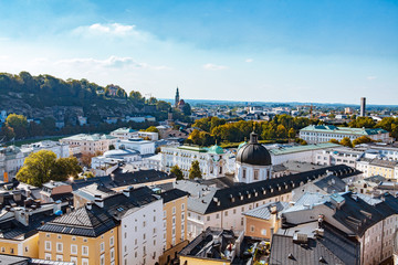 Panoramic view in a Autumn season at a historic city of Salzburg, Austria