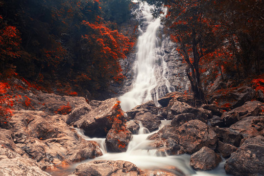 waterfall of Sarika National Park in autumn