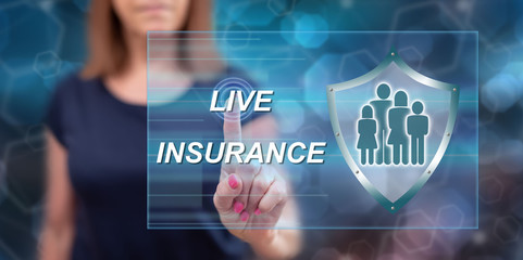 Woman touching a life insurance concept