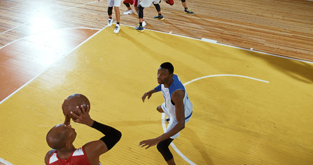 Professional basketball player in action on a sports arena