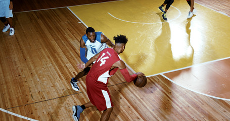 Professional basketball player in action on a sports arena