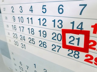 Wall calendar with dates and weeks