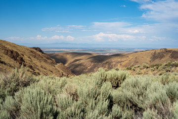 View of Southern Idaho in Owyhee County - mountains and sagebrush on a beautiful summer day
