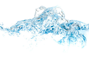 Obraz premium Clear water waves. Water wave and air bubbles isolated over white background. Blue water wave abstract background isolated on white