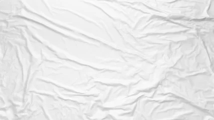 Poster White wrinkled fabric texture. Paste poster template. Glued paper or fabric mockup. © Vitaly