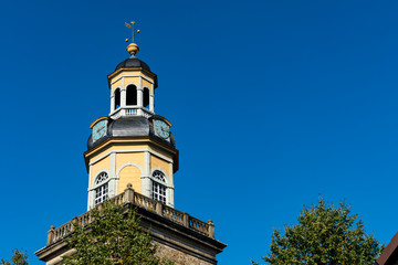Fototapeta na wymiar Tower of St Nikolai Church in Rinteln, Germany