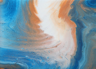 art photography of abstract marbleized effect background. white, blue and gold creative colors. Beautiful paint.