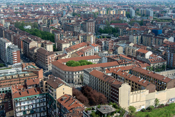 urban city landscape seen from above with mansion houses
