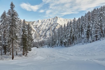 Fototapeta na wymiar Skiing slope in the French Alpes