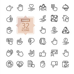 Hands gesture - minimal thin line web icon set. Outline icons collection. Simple vector illustration.
