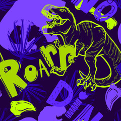 Abstract seamless vector pattern for girls, boys, clothes. Creative background with Jurassic period, dinosaur creative Funny wallpaper for textile and fabric. Fashion style. Colorful bright
