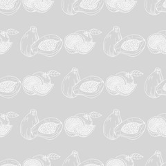 papaya, orange tropical fruit seamless pattern