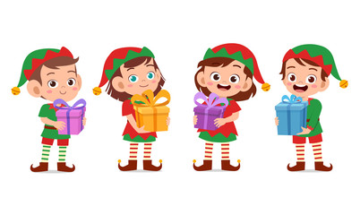 happy kids carry gift christmas