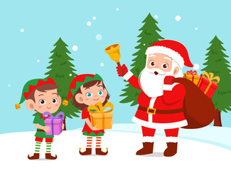 happy santa give present to kids