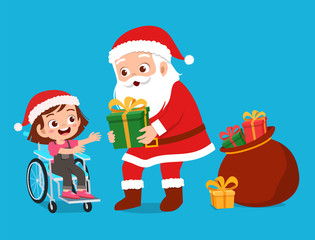 happy santa give present to kids