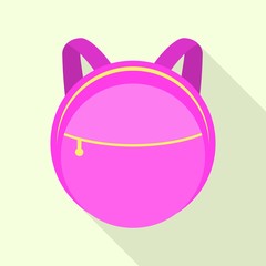 Pink round backpack icon. Flat illustration of pink round backpack vector icon for web design