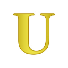 Gold letter U. Golden alphabet.  Beautiful capital letters.