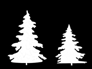 White fir trees on a black background. Winter holidays concept