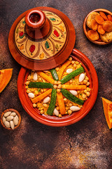 Vegetable tagine with almond and chickpea couscous