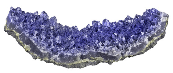 light blue color sapphire in long geode on white