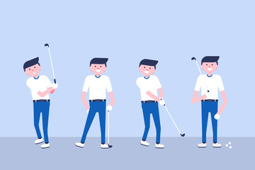 Set of Golf cartoon players in modern flat style